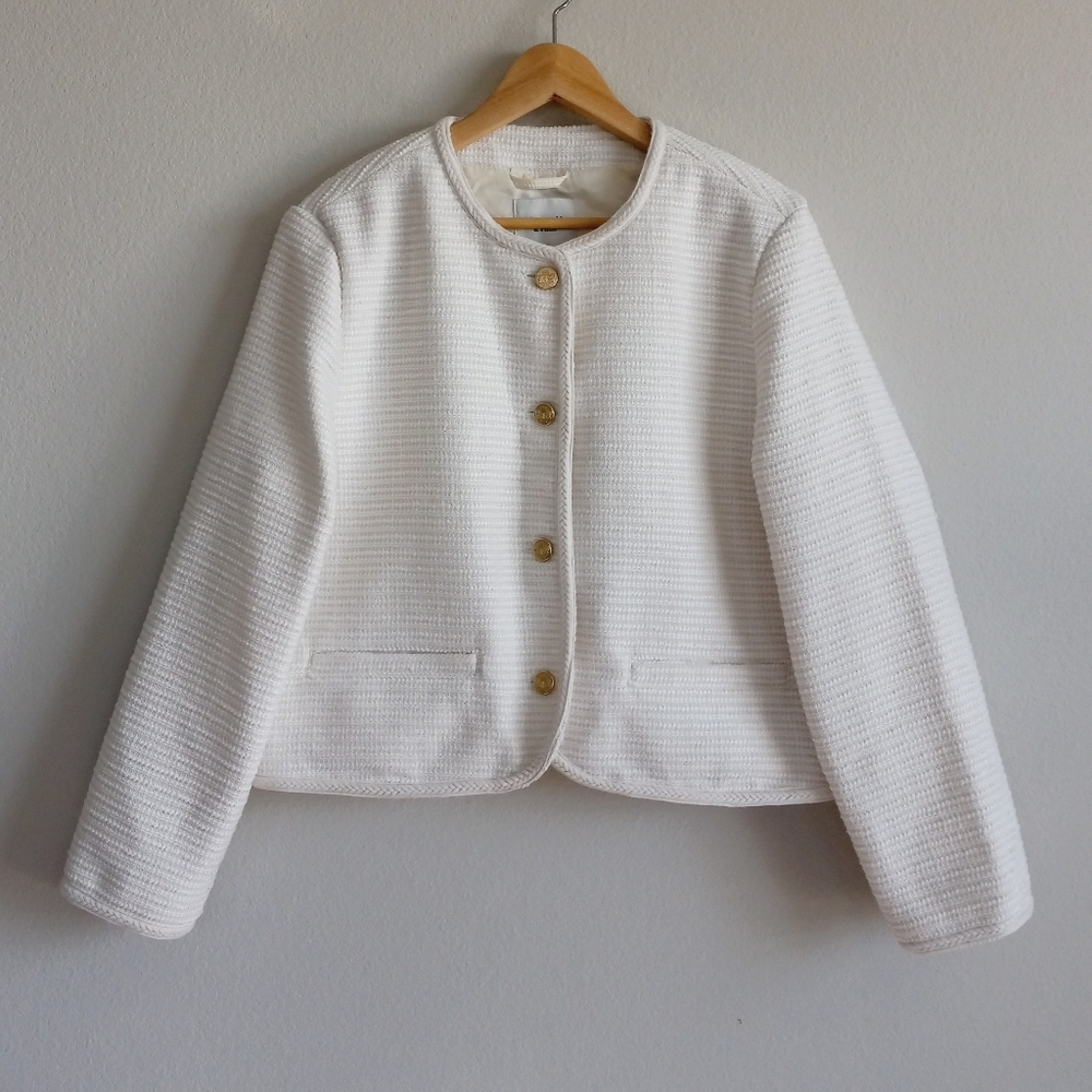 Abercrombie & Fitch Collardless Tweed Blazer With Gold Buttons Ivory XL - Picture 4 of 15